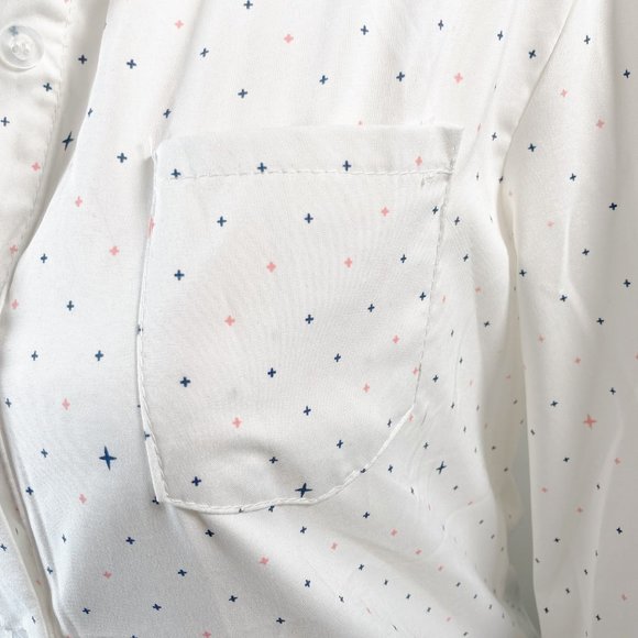 Star or cross print button-down shirt ~ Celestrial white pink blue MEDIUM blouse - Picture 7 of 15